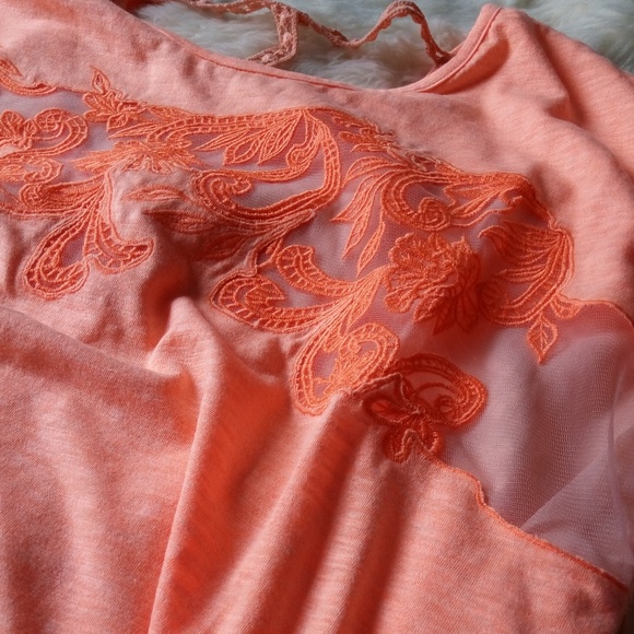 Miss Me Bright Orange Sheer Embroidered Top NWOT S - Picture 6 of 8
